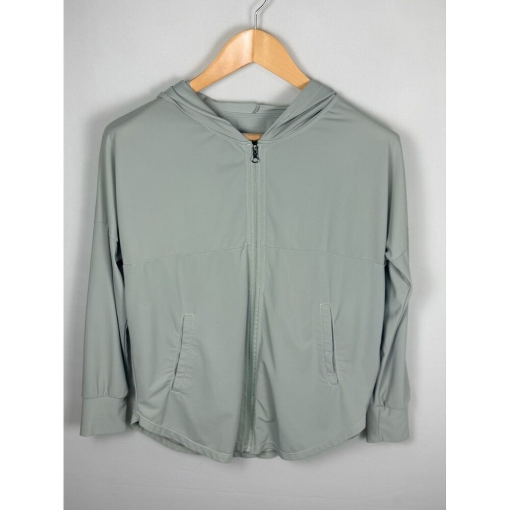 Sage Green Lightweight Zip Hoodie Nylon Spandex Athleisure Jacket Small